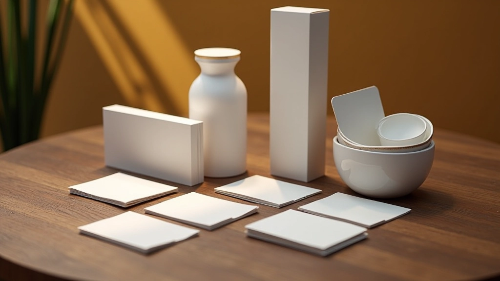 Brand application mockups showing business cards, packaging, and digital designs with consistent visual identity