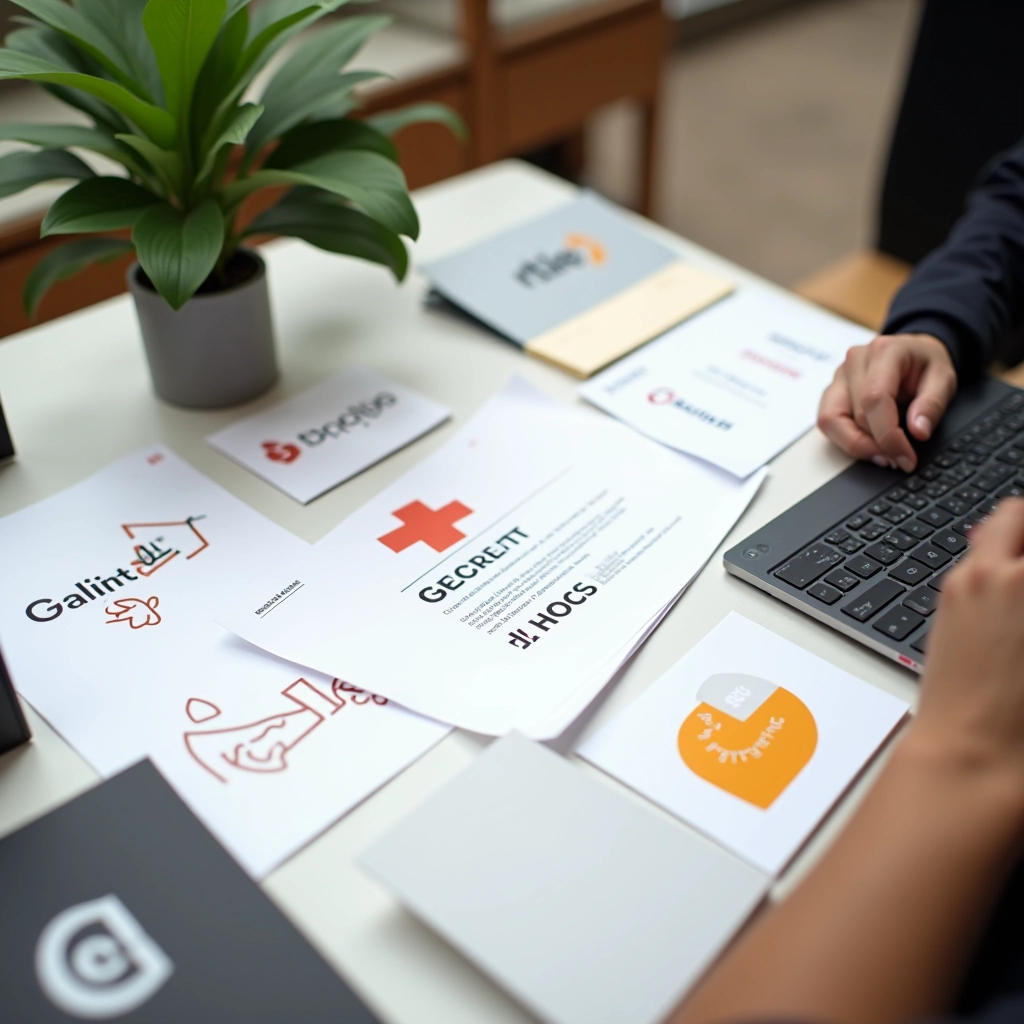 Logo displayed across multiple applications including signage, business card, and digital screen